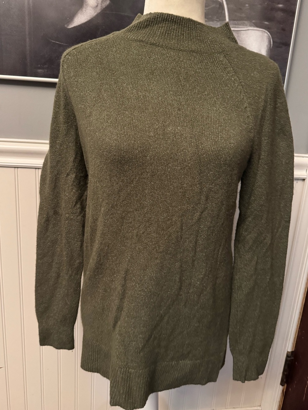 Loft Olive Green Mock Neck Sweater Merino Wool Blend Size Small